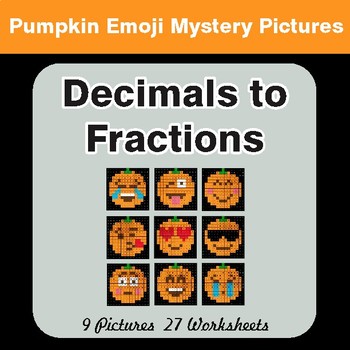 Halloween: Decimals To Fractions - Color-By-Number Math Mystery Pictures