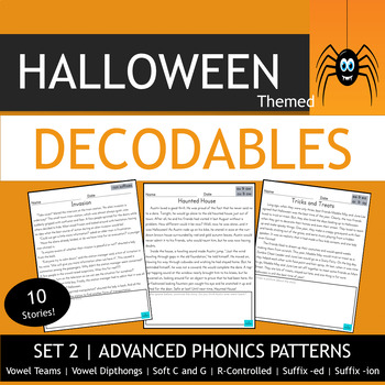 Preview of Halloween Decodables | Advanced Phonics | Double Vowels, R-Controlled, Suffixes