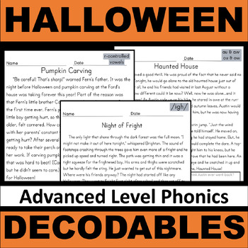 Preview of Halloween Decodables | Advanced Phonics | Vowel Teams, R-Controlled, Suffixes