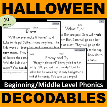 Preview of Halloween Decodables | Science of Reading Phonics | CVC, CVCe, Digraphs, Blends