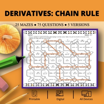 Preview of Halloween: Derivatives Chain Rule Maze Activity