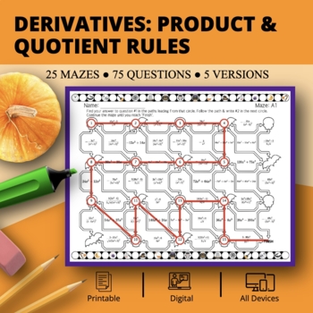 Preview of Halloween: Derivatives Product & Quotient Rules Maze Activity