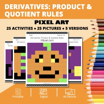 Preview of Halloween: Derivatives Product & Quotient Rules Pixel Art Activity