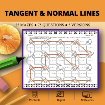 Preview of Halloween: Derivatives Tangent & Normal Lines Maze Activity