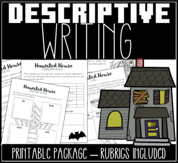 Preview of Halloween Descriptive Writing - Haunted House Activity with Rubrics