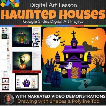 Preview of Halloween Digital Art, Haunted House Digital Project Middle School Art Lesson 
