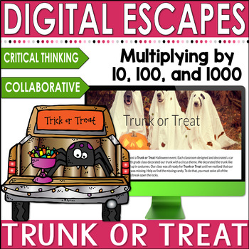 Preview of Halloween Digital Escape Room Math - Multiplying by 10, 100, and 1000 Activity