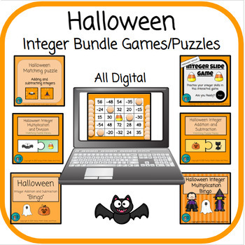Preview of Halloween Digital Integer Games and Puzzles Bundle