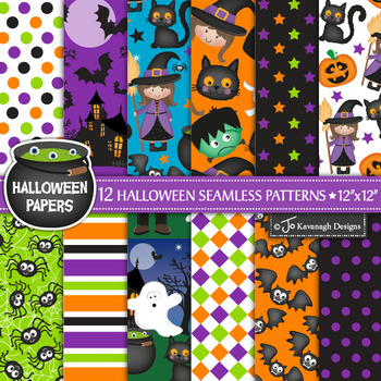 Preview of Halloween Digital Papers / Halloween Theme Patterns / Witch / Cat (P13)