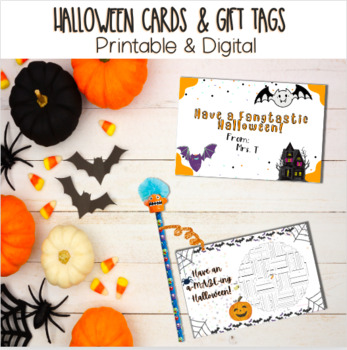 Preview of Halloween Digital & Printable Cards & Gift Tags for Students from Teacher
