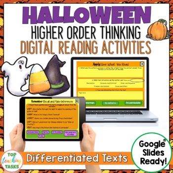 Preview of Halloween Digital Reading Comprehension Activity for Google Slides | Fall