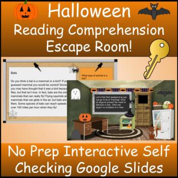 Preview of Halloween Digital Reading Comprehension Escape Room Grades 3-5 Google Slides