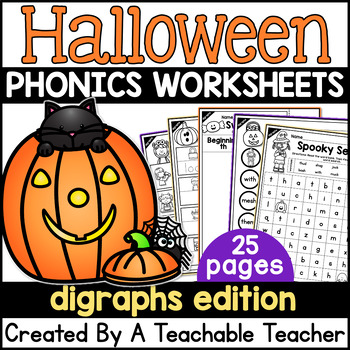 Halloween Digraphs Activities | Halloween Phonics Worksheets NO PREP