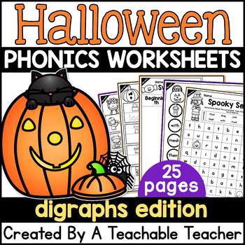 Preview of Halloween Digraphs Worksheets for Halloween Phonics Practice and Games