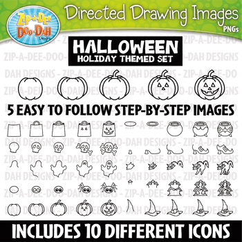 Preview of Halloween Directed Drawing Images Clipart Set {Zip-A-Dee-Doo-Dah Designs}