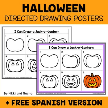 Preview of Halloween Directed Drawing Posters + FREE Spanish