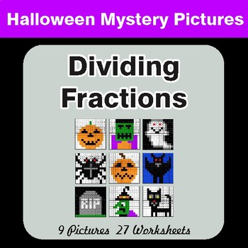 Halloween: Dividing Fractions - Color-By-Number Math Mystery Pictures