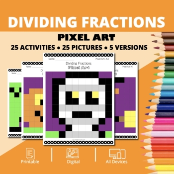 Preview of Halloween: Dividing Fractions Pixel Art Activity