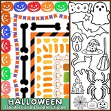 Halloween Doodle Borders, Black and White Clipart, Pumpkin