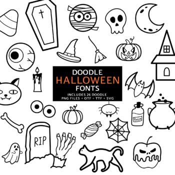 Preview of Halloween Doodle Font, Instant File otf Font Download, Digital Haunted Font