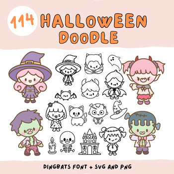 Preview of Halloween Doodle Font + Outline Clipart