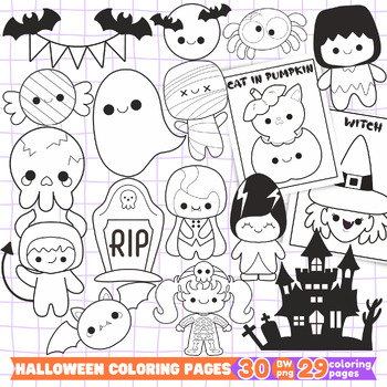 Preview of Halloween Doodles and Kawaii Coloring Pages