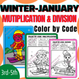 Winter Multiplication & Division Color By Number, Sport & Arctic Animals  Pages