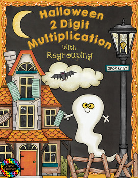 Preview of Halloween Double Digit Multiplication With Regrouping, Two Digit Multiplication