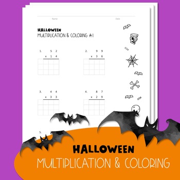 Preview of FREE Halloween Multiplication Double Digit Triple Digit with Coloring