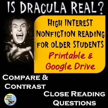 Preview of Dracula Reading Comprehension Passage and Questions Print & Digital