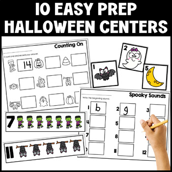 Preview of Halloween EASY PREP Literacy and Math Centers for Kindergarten