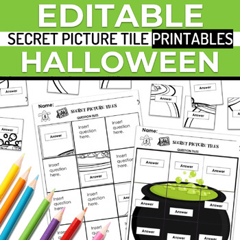 Preview of Halloween EDITABLE Secret Mystery Picture Tile Template Printables