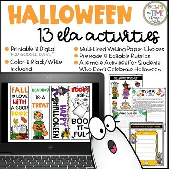 Preview of Halloween ELA Activities | Distance Learning | Digital & Printable | Google