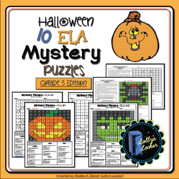 Preview of Halloween 5th Grade ELA Color by Code Mystery Puzzles