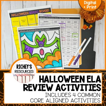 Preview of Halloween ELA Content Review Activities Middle School Print and Digital