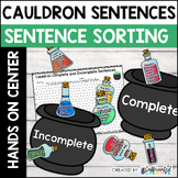 Halloween ELA Sentence Fragments Center - Cauldron Sentences