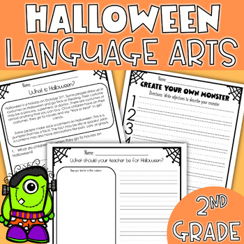 Preview of 2nd Grade No Prep Halloween Worksheets (Writing, Comprehension, ELA)