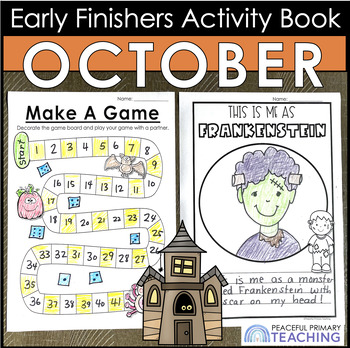 Preview of Halloween Early Finishers Printable Workbook - Writing Math Drawing Activities