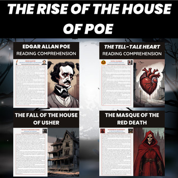 Preview of Halloween Edgar Allan Poe Stories Reading Comprehension Worksheets Bundle