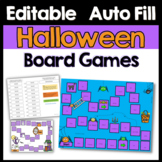 Halloween Editable Board Games Auto-Fill for Sight Words or Math