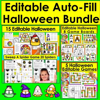 Preview of Halloween Editable Games Bundle Sight Words, Letters, Phonemes, Math