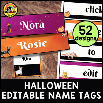 Preview of Halloween Editable Student Desk Name Tags for Fall | Template Classroom Decor