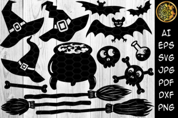 Preview of Halloween Elements Ornaments Silhouette Clip Art