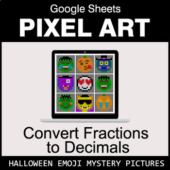 Preview of Halloween Emoji - Fractions to Decimals - Google Sheets Pixel Art