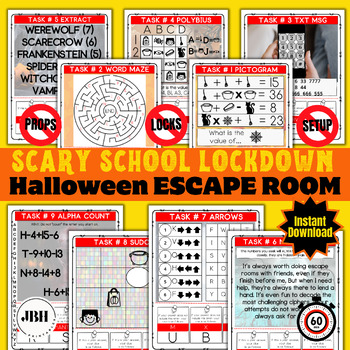 Preview of Halloween Escape Room Game for Kids, Scary School Adventure, Code-Breaking