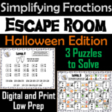 Halloween Escape Room Math: Simplifying Fractions Game (4t