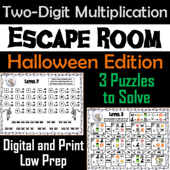 Preview of Halloween Escape Room Math: Two Digit Multiplication Game for 3rd 4th 5th Grade