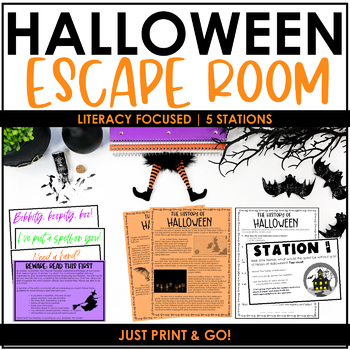 Preview of Halloween Escape Room [Print & GO! | Literacy | ELA | Reading]