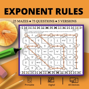 Preview of Halloween: Exponent Rules Maze Activity