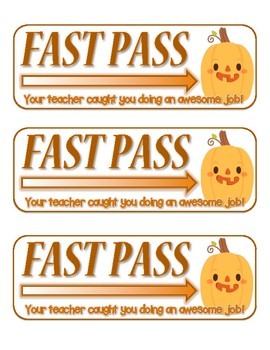 Preview of Halloween FAST PASS!  Kids Love Them! Halloween FUN! (Color)